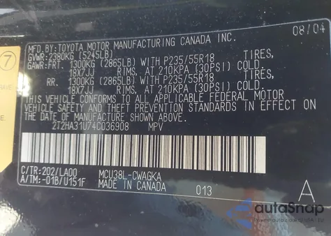 2004 Lexus Rx 330 from USA, damaged, VIN 2T2HA31U74C036908